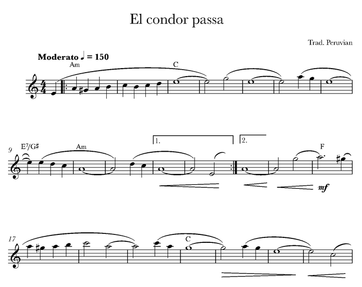 دانلود نت کیبورد (ارگ) El Condor Passa  از آهنگساز  محلی